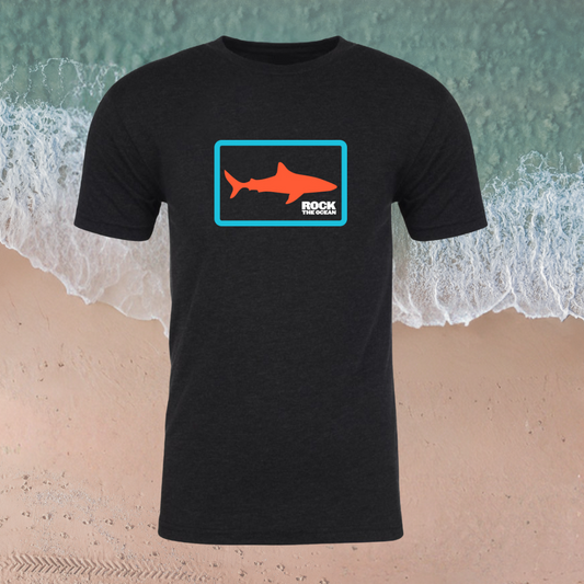 SHARK FLO STACKED BLACK T-SHIRT