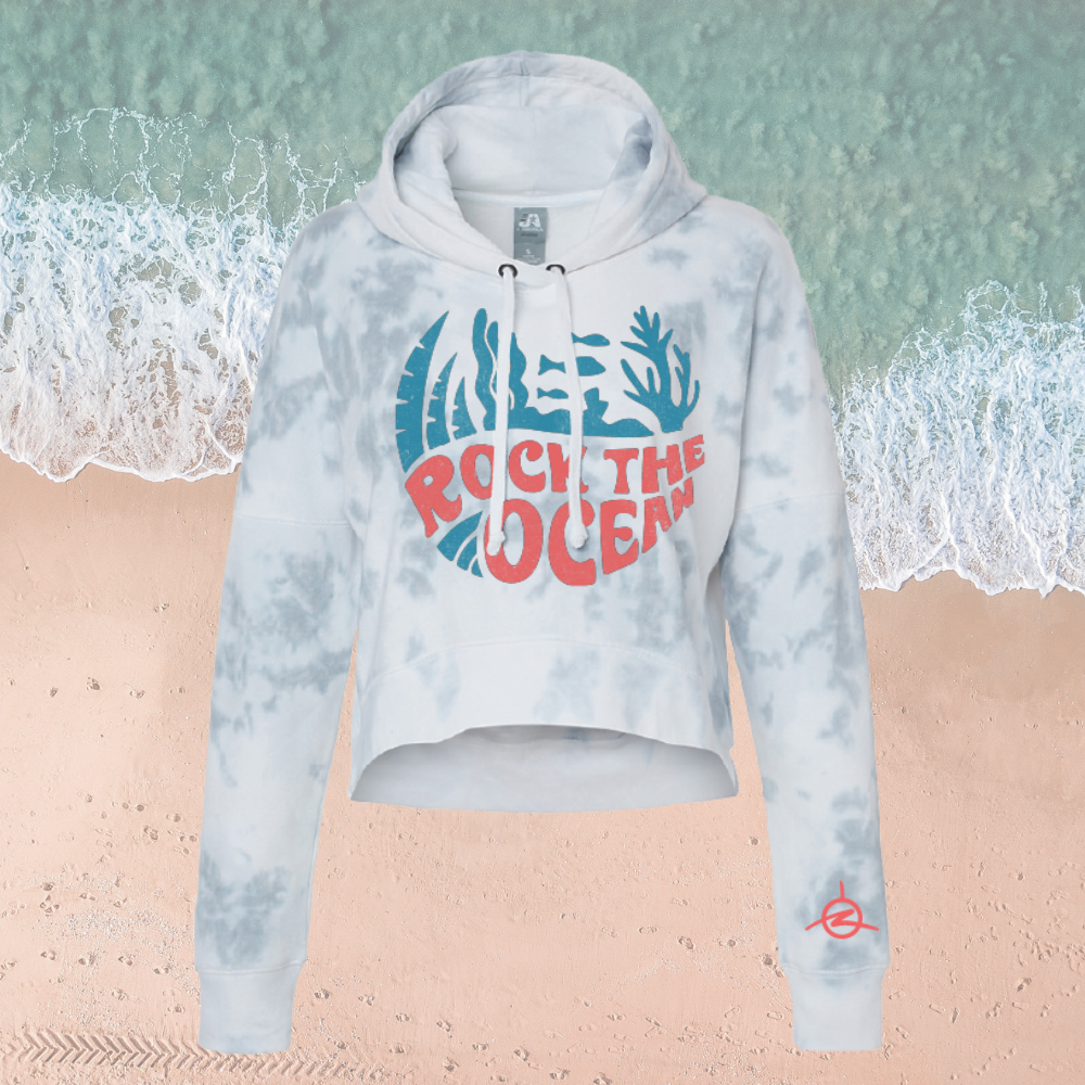 CORAL TIE DYE LADIES CROPPED FLEECE HOODIE